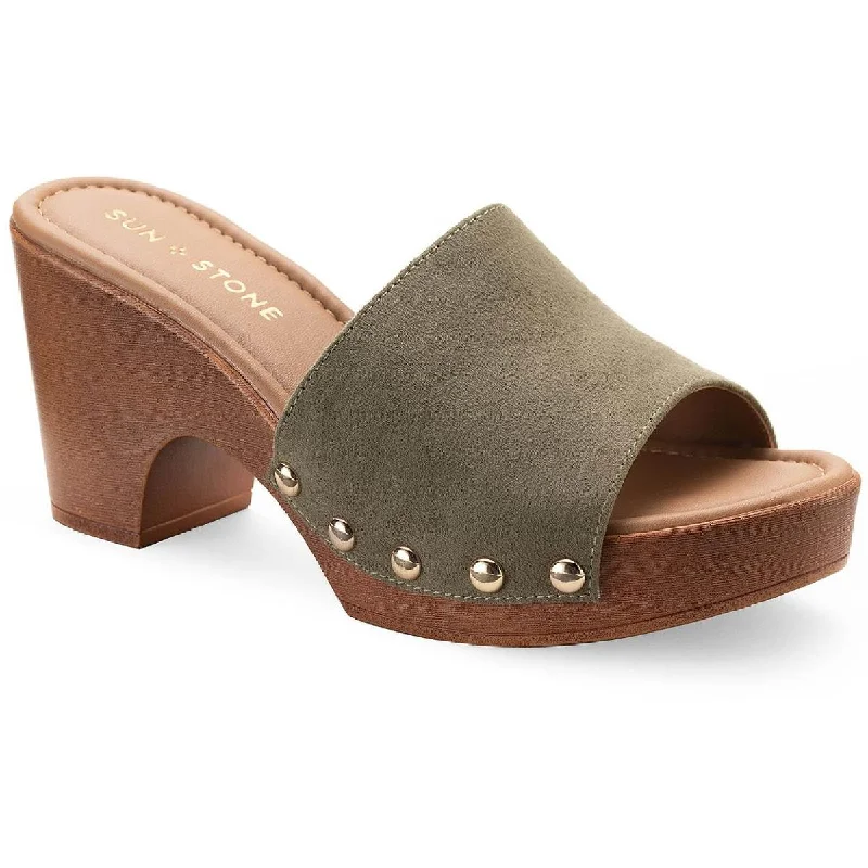 Flats for active sunny outings -Sun + Stone Womens Alinaf Faux Suede Studded Clogs