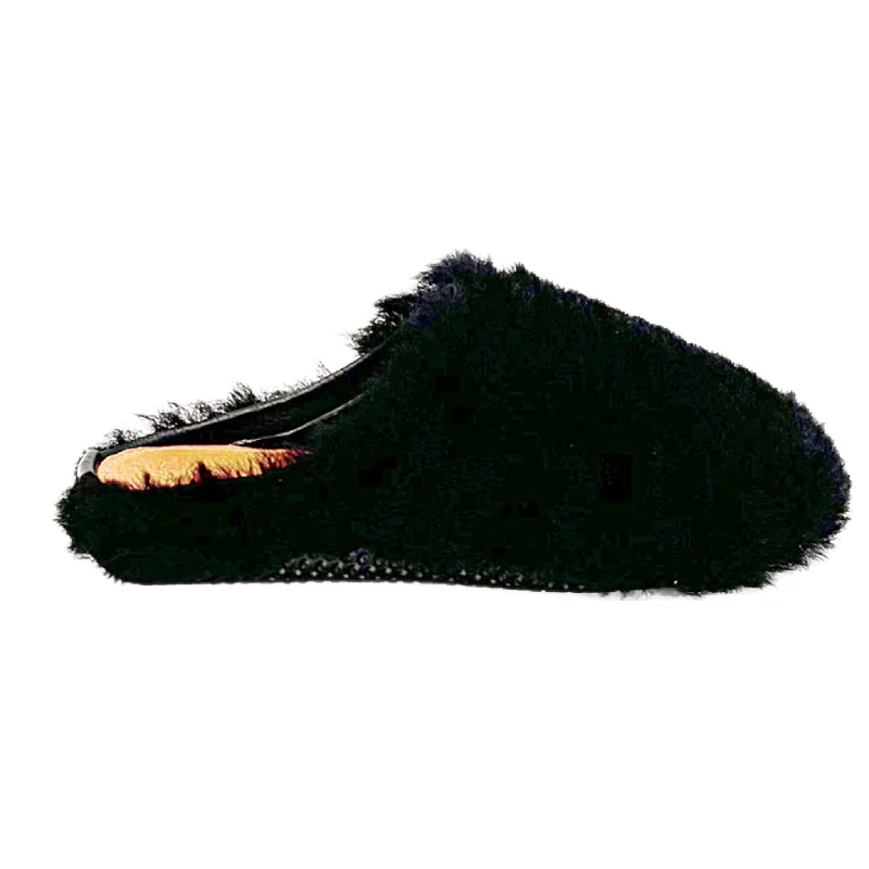 Slippers with bead nap trim -KKB Portland Mule Slipper: Exersole® by Quoddy Barefoot Fit Black Shearling