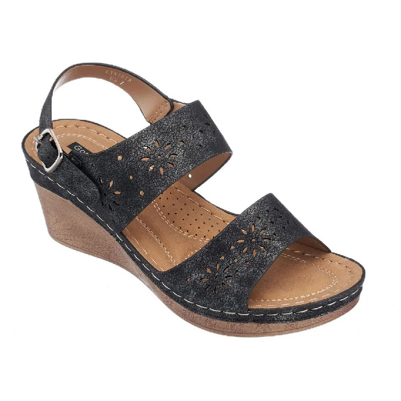 Sandals with minimalist style -Good Choice Womens Cynthia Faux Leather Cushioned Footbed Wedge Sandals