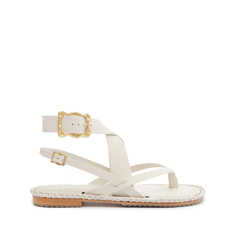 Flats with plush heel fabrics -Keith Flat Leather Sandal