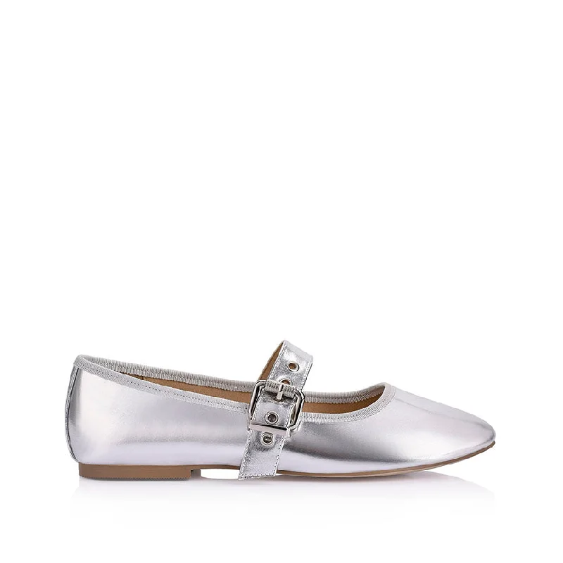 Flats for men with damp heels -Banks Buckled Mary-Jane Flats - Silver