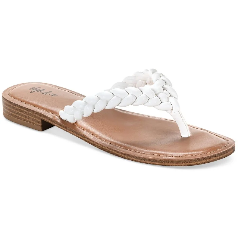 Sandals for park walks -Style & Co. Womens Brandiie Faux Leather Flip-Flop Thong Sandals