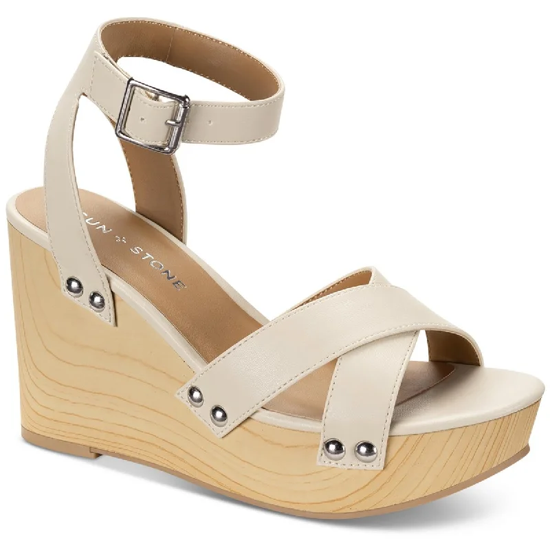 Sandals with rugged soles -Sun + Stone Womens Tiaraa Ankle Strap Heeled Wedge Sandals