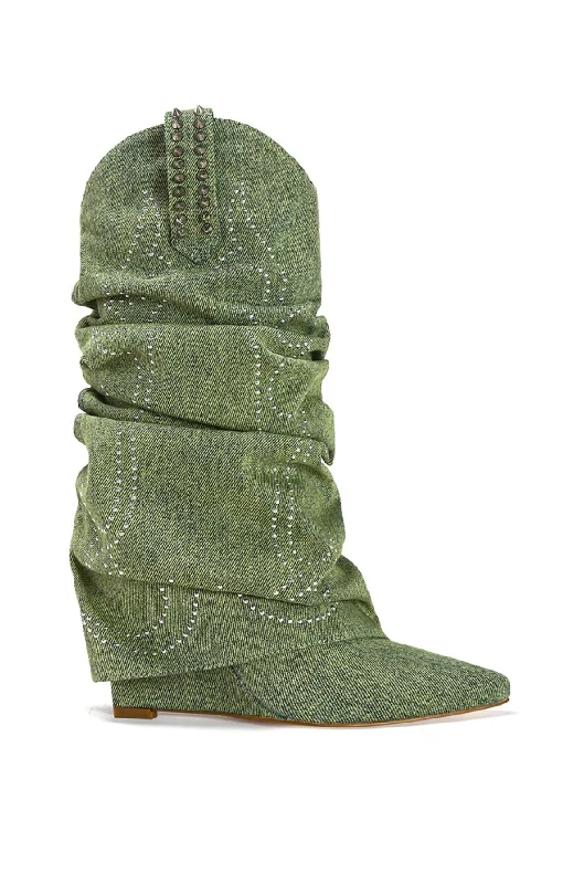 SINEAD-GREEN FOLD OVER WEDGE BOOT