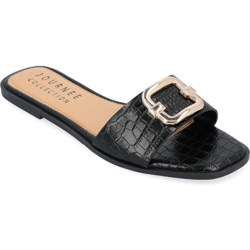 Sandals with tough linings -Journee Collection Womens Faux Leather Dressy Slide Sandals