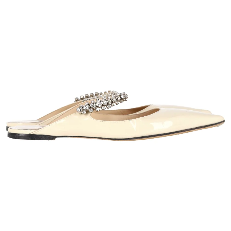 Slippers with chill nap hush -Jimmy Choo Bing Crystal-Embellished Mules in Cream Patent Leather