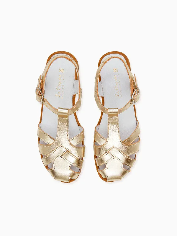 Sandals for casual picnics -Gold Sofia Leather Girl Sandals