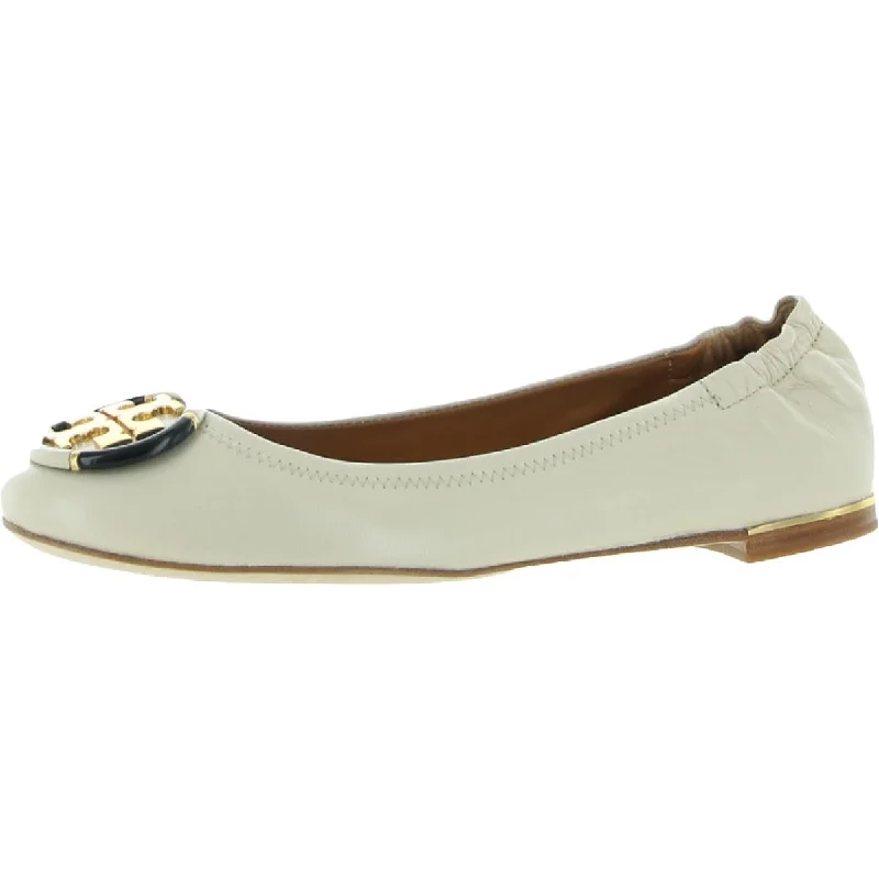 Flats for indoor dusk hangouts -Tory Burch Womens Multi Logo Elastic Ballet Leather Round Toe Ballet Flats