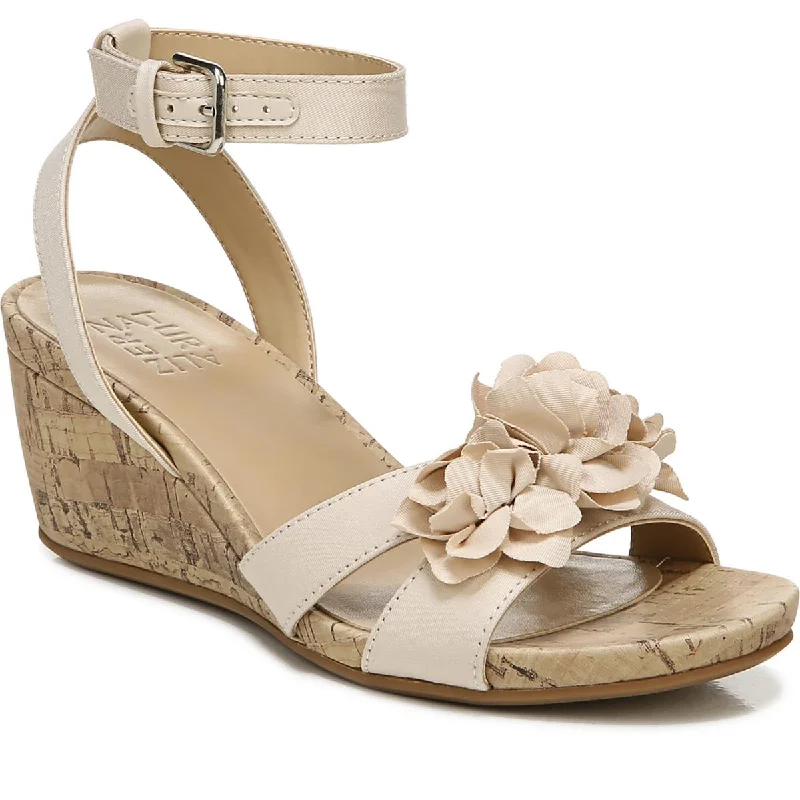 Sandals with padded linings -Naturalizer Womens Areda-Flower Ankle Strap  Wedge Sandals