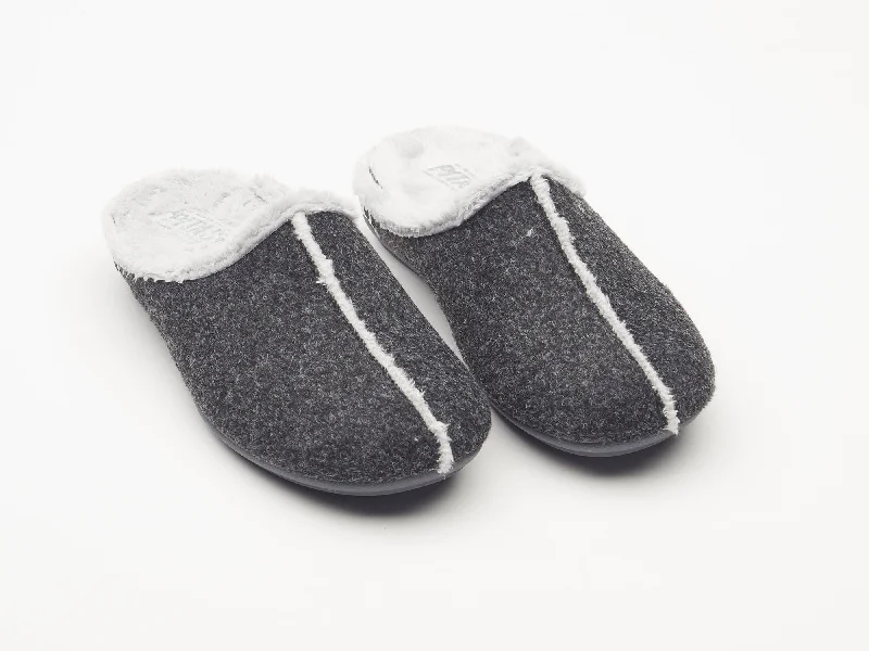 Slippers with dusk nap hush -Women's grey felt and faux fur mule slippers