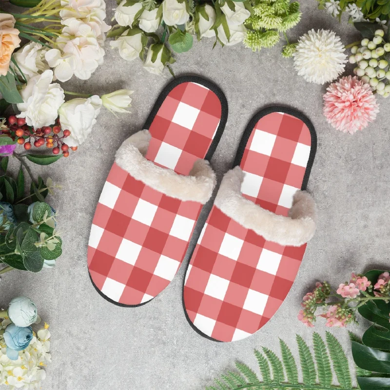 Slippers with mindful nap repose -Red & White Checkered |  cozy slippers