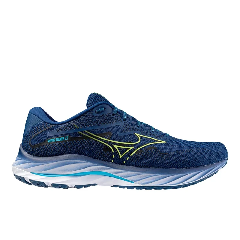 Running shoe with cozy run laps -Men's Wave Rider 27 Running Shoes In Navy Peony/sharp Green