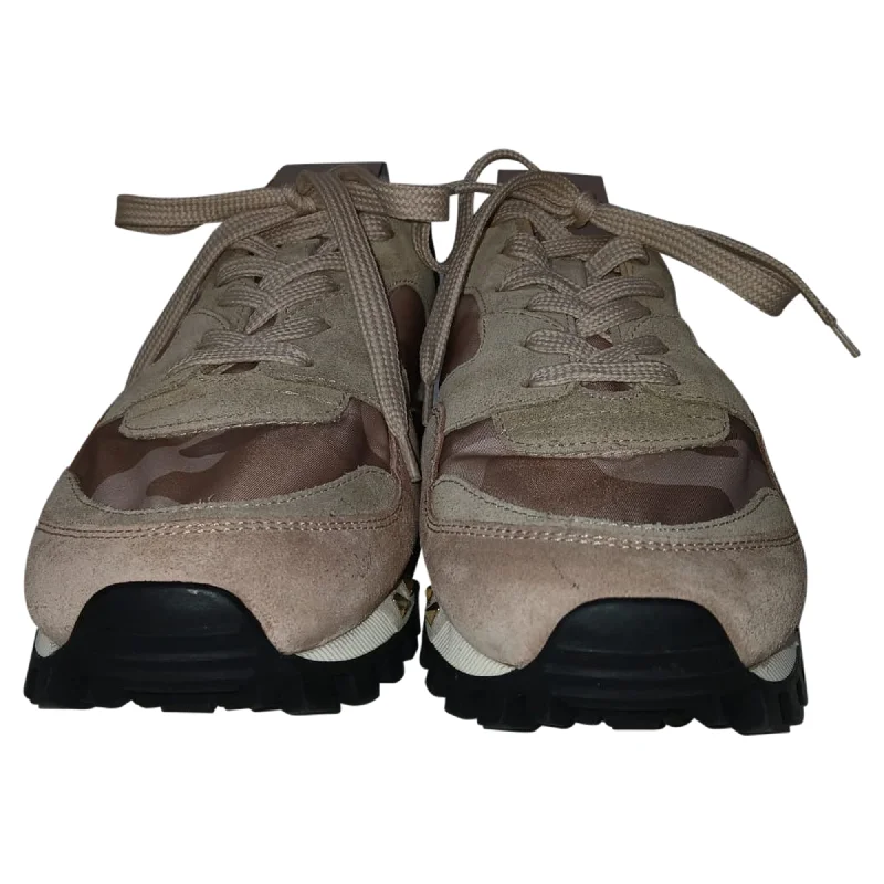 Valentino Garavani Rockrunner Camouflage Studded Sneakers in Pink Suede