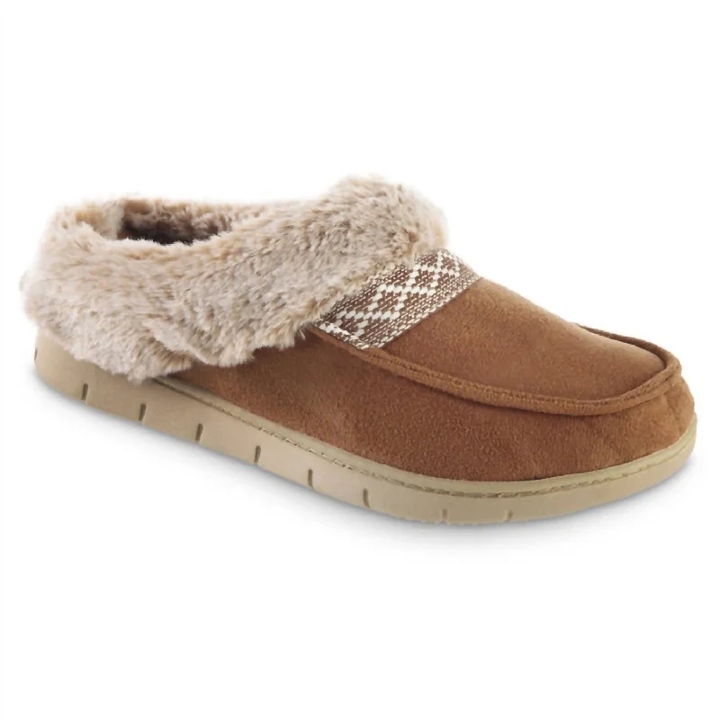 Slippers with slow nap repose -Women's Recycled Microsuede And Faux Fur Hoodback Slipper In Cognac