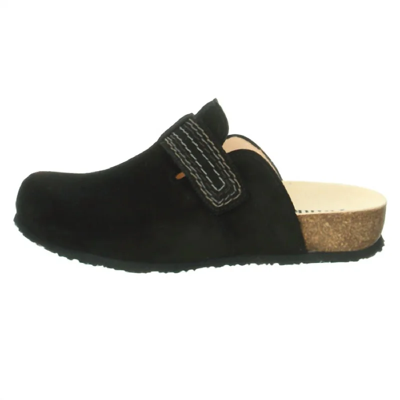 Slippers with dense nap wool -Julia Velcro Clog In Black