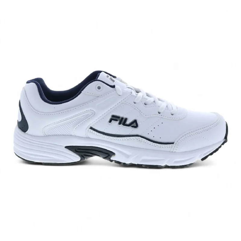 Ritzy running shoe with satin linings -Men's Memory Sportland Running Shoe In White/fila Navy/metallic Silver