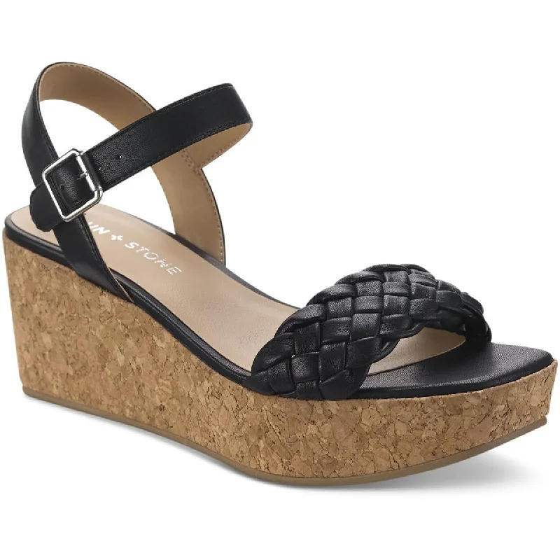 Sandals with premium cushioning -Sun + Stone Womens Allvina Faux Leather Adjustable Wedge Sandals