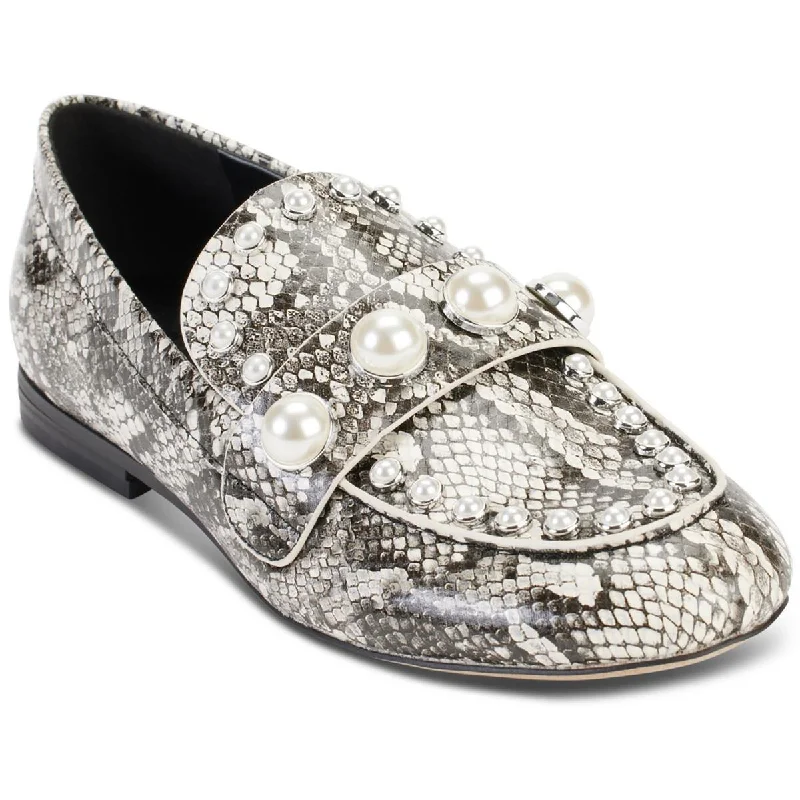 Breathable loafers for warm evening calm-Karl Lagerfeld Paris Womens Avah Studs Jeweled Snake Print Loafers