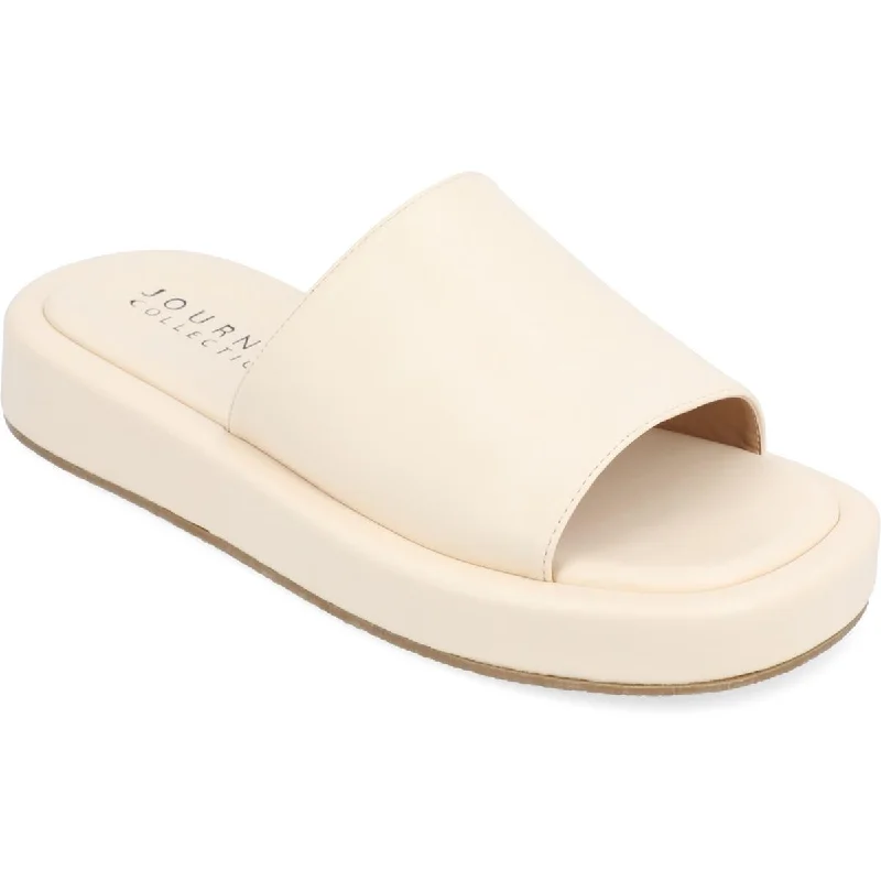 Sandals with bendy heels -Journee Collection Womens Denrie Faux Leather Slip On Slide Sandals