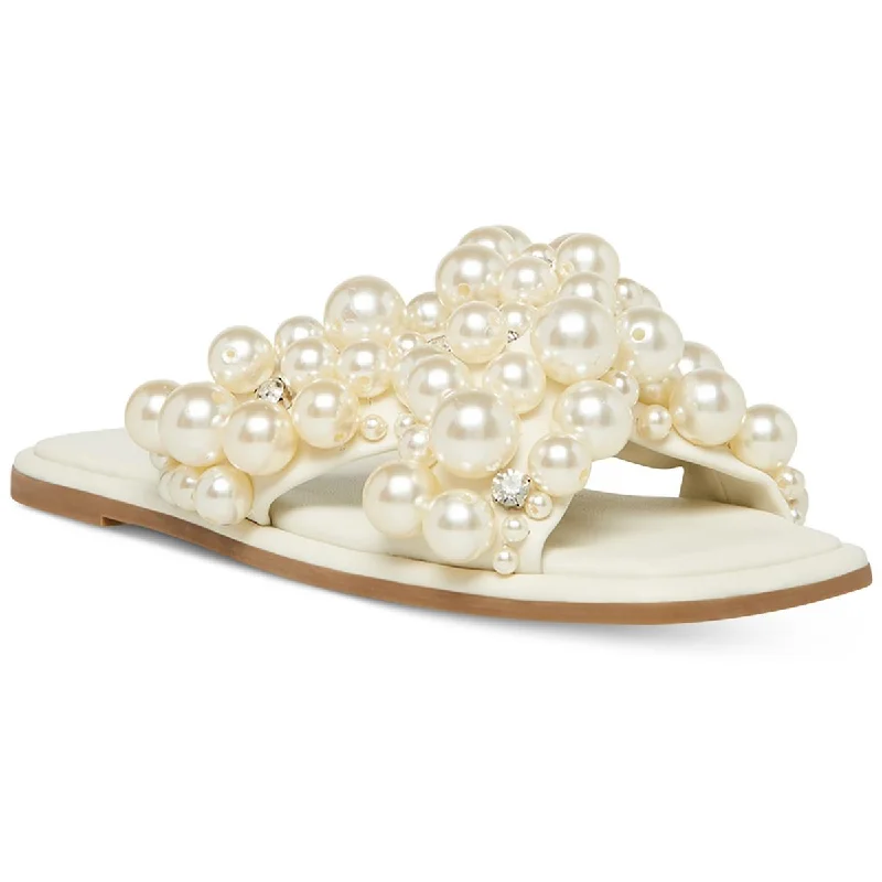 Sandals for scenic trails -Steve Madden Womens Duri Embellished Imitation Pearl Slide Sandals