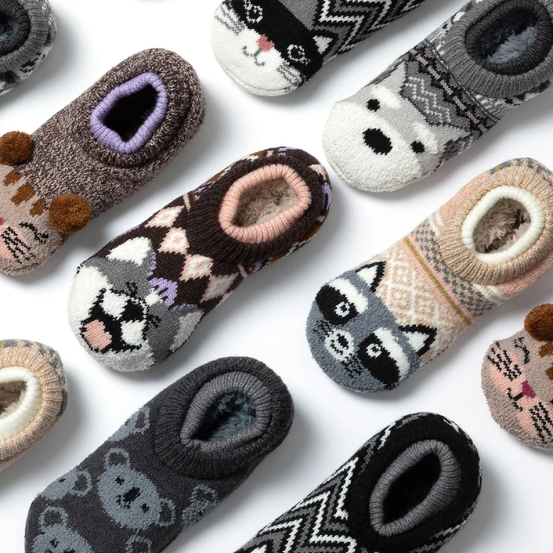 Slippers with tough nap weave -Charming Critter Cuffed Slipper Socks