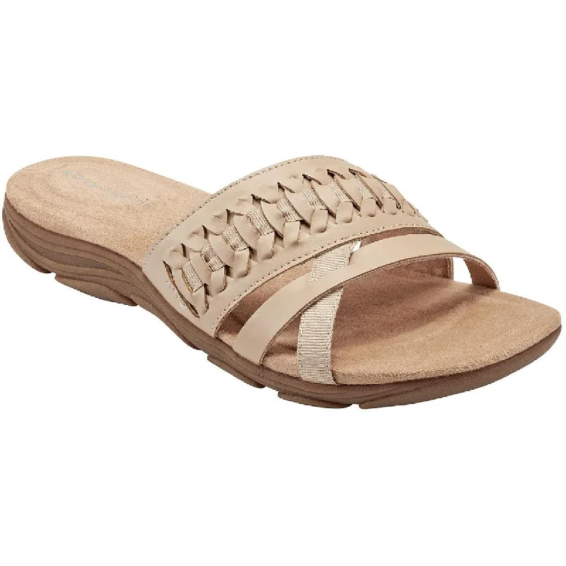 Sandals for casual walks -Easy Spirit Womens Linley 3 Faux Leather Flat Slide Sandals