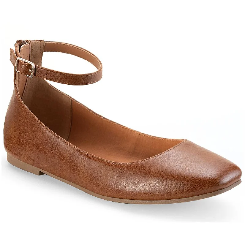 Flats for weekend shore markets -Sun + Stone Womens Noor Faux Leather Ankle Strap Flats