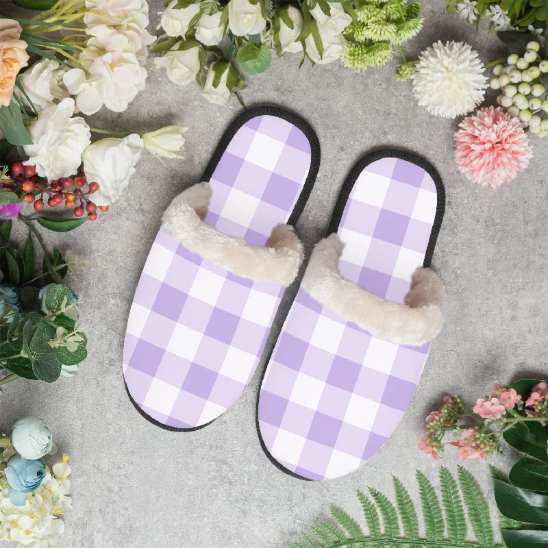 Slippers with slim nap weave -Purple & White Checkered | cozy slippers