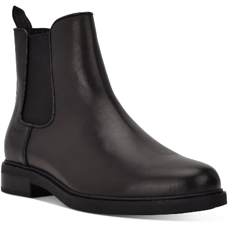 Calvin Klein Mens Fenwick Leather Ankle Chelsea Boots