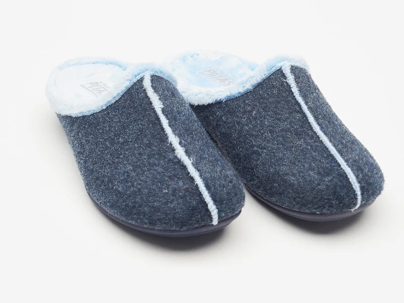 Slippers with tight nap beds -Women's navy blue felt and faux fur mule slippers