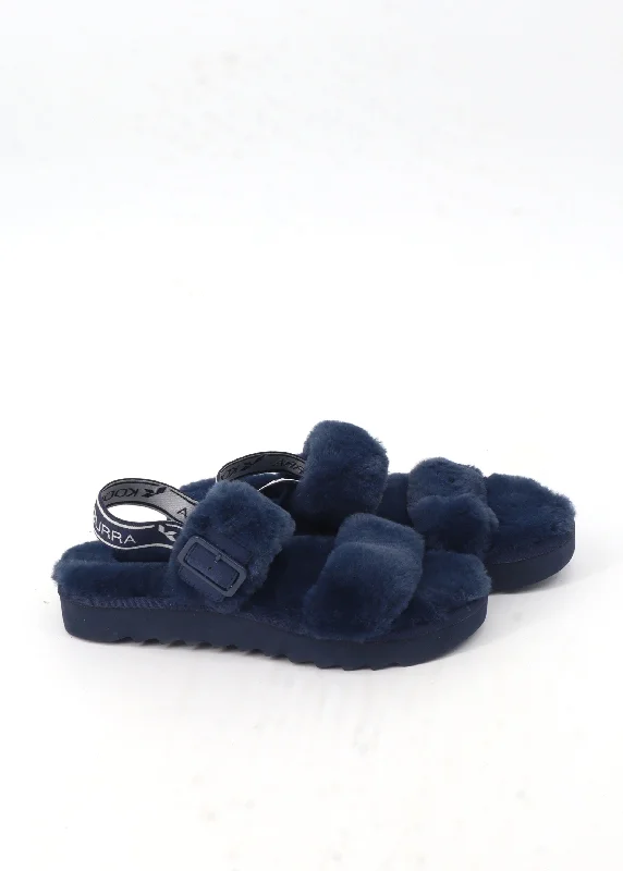 Slippers for foggy nap morns -Women's Faux Fur Platform Slippers,Navy