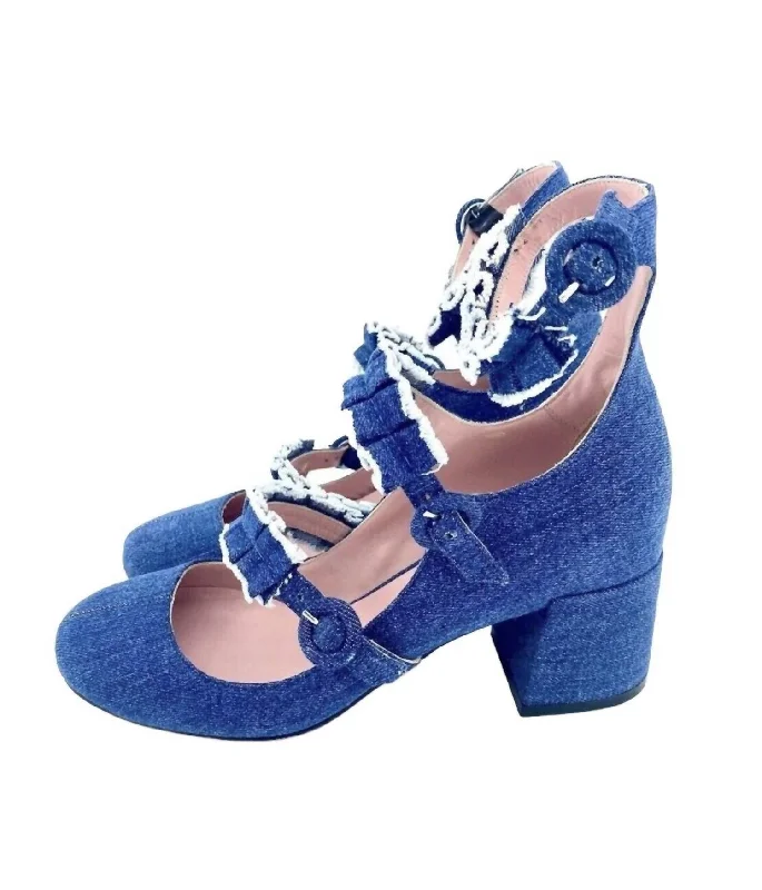 Women's Mary Jane Triple Buckle Heels In Blue