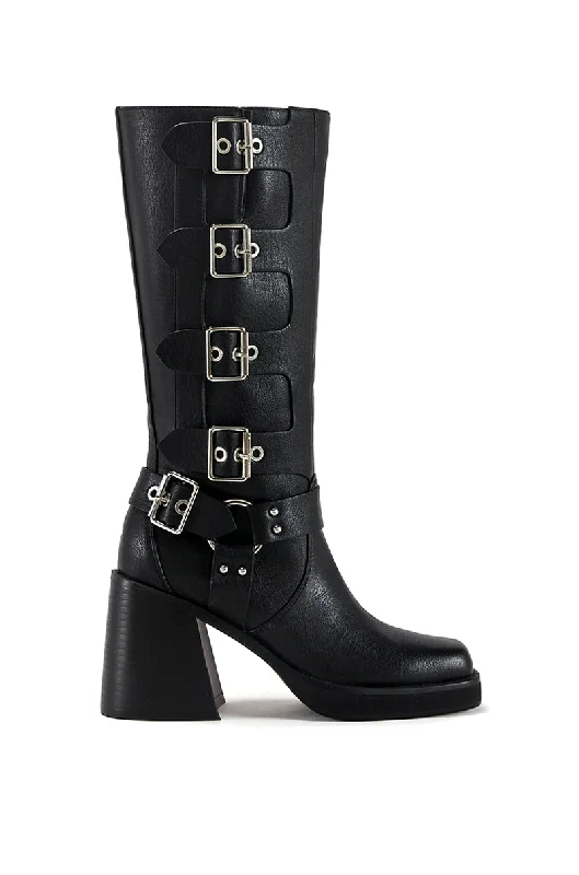 BRONSON-BLACK HEELED MOTO BOOT