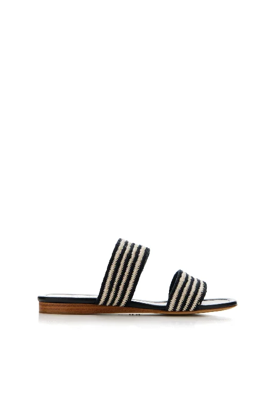 Flats for outdoor beach vibes -Lora Flat Sandal in Black & White Nappa Leather Crochet