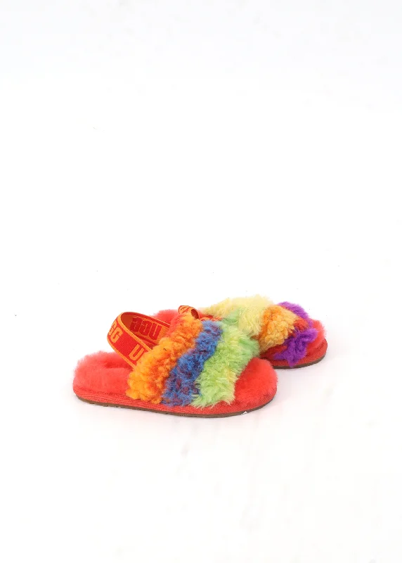 Slippers with tacky nap grip -Kids Girl's Colorblocked Fur Slippers,Multi