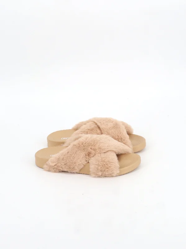 Slippers for home nap games -Women's Faux Fur Slippers,Beige