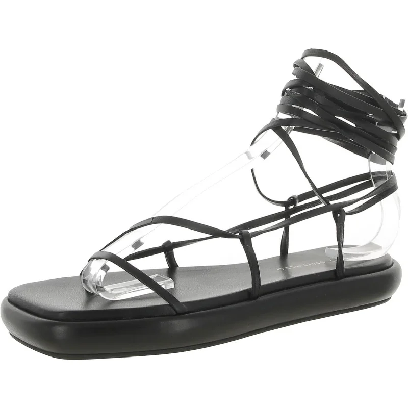 Sandals with supportive arches -Ilio Smeraldo Womens Geraldine 02 Leather Ankle Tie Flatform Sandals