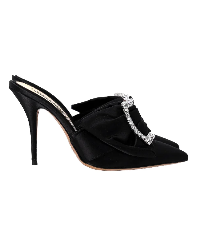 Slippers with short nap calm -Alexandre Vauthier Lola Embellished Mules in Black Satin