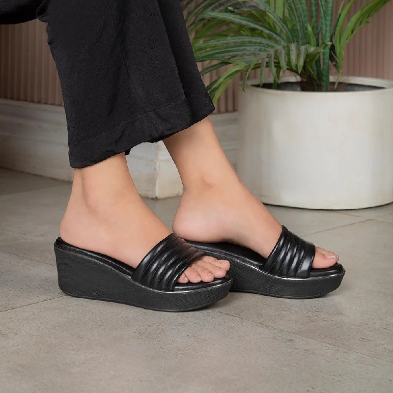 Sandals with solid bases -The Skledge Black Women's Dress Wedge Sandals Tresmode