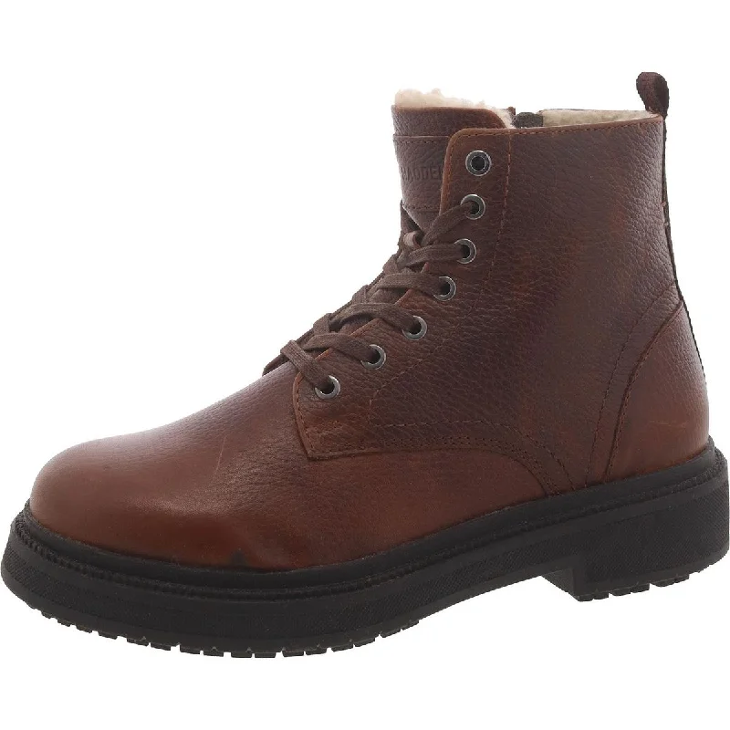 Steve Madden Mens Denalii Leather Faux Fur Lined Combat & Lace-Up Boots