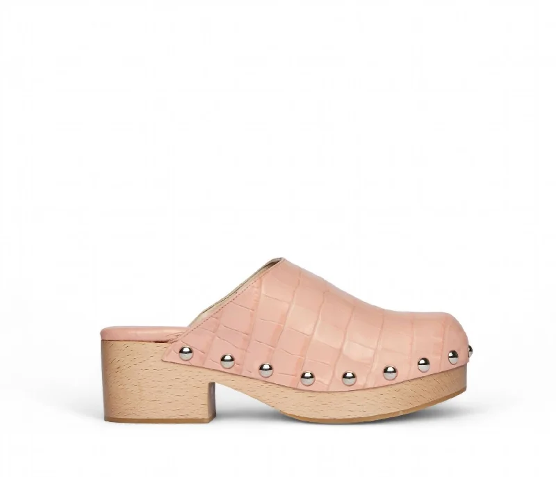 Slippers with worn nap treads -Women's Samantha Wooden Clog In Peony Embossed Croc