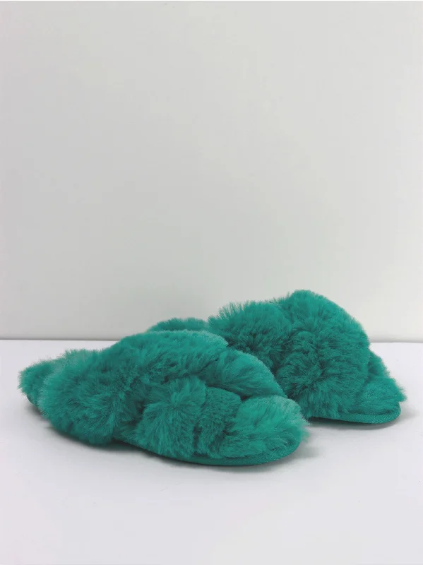 Slippers with aged nap beds -Kids Girl Brooklyn Crossband Fur Slippers,Green