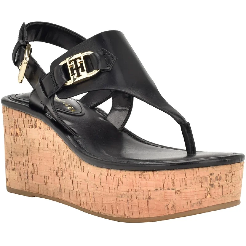 Sandals with flexible soles -Tommy Hilfiger Womens Vani Faux Leather Platform Wedge Sandals