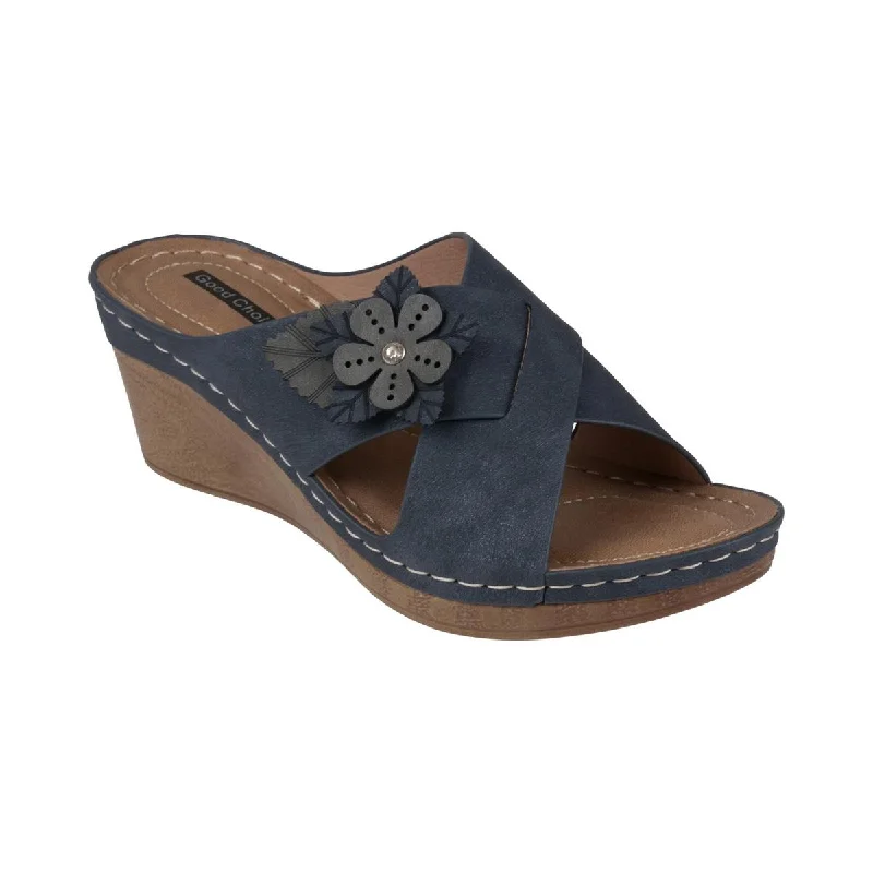 Sandals with ventilated uppers -Good Choice Womens Selly Criss-Cross Front Slip On Wedge Sandals