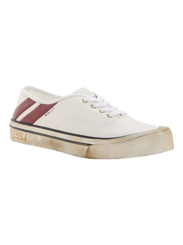 Bally Lyder 6305875 Men's White/Red Leather Sneakers