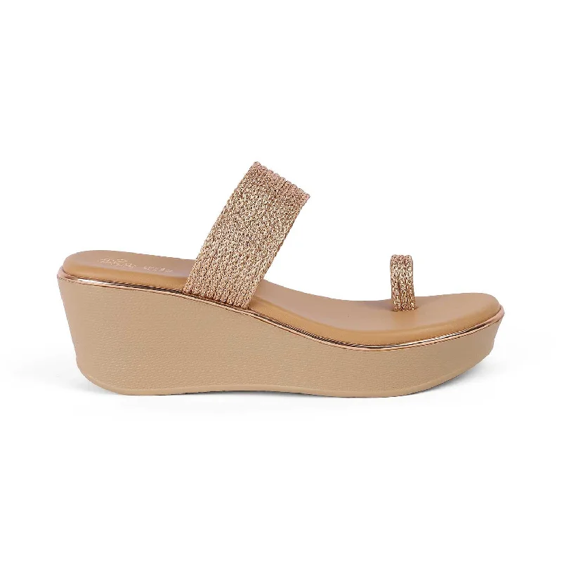 Sandals with rough conditions -Tresmode Adriana Champagne Women's Dress Wedge Sandals