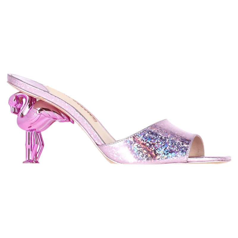 Sophia Webster Flo Flamingo Mid Mule in Pink Leather