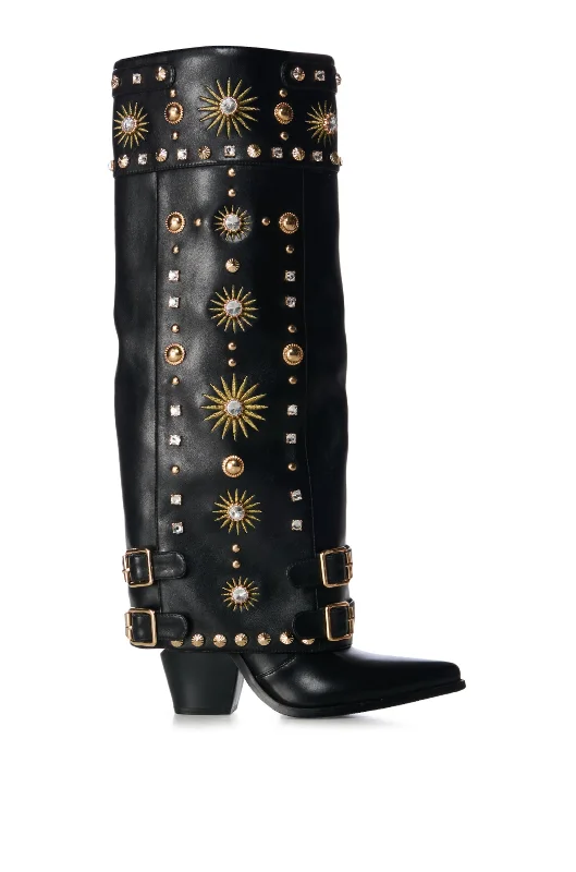 MAHMOUD-BLACK SUNBURST FOLD-OVER BOOT