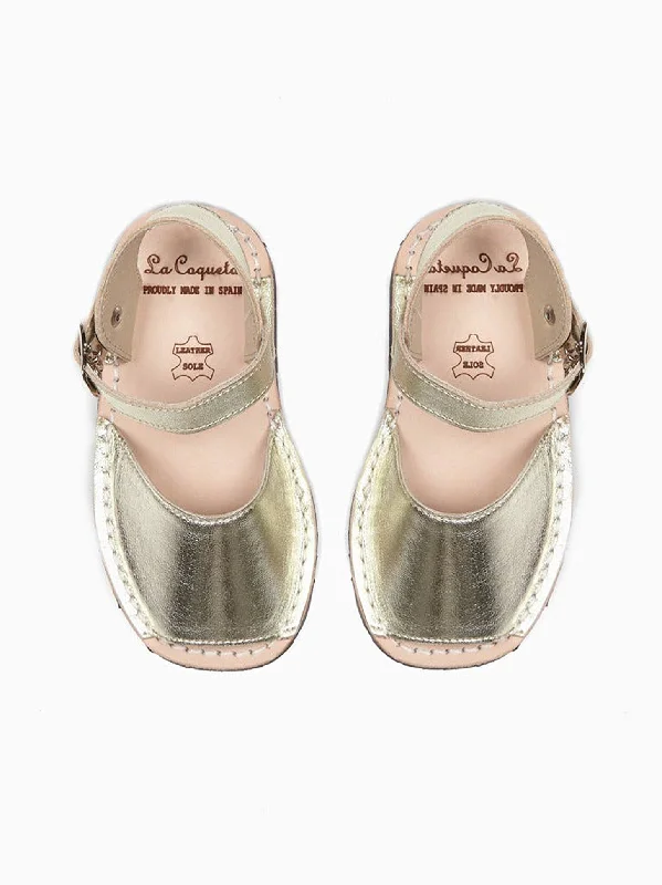 Sandals with steady soles -Gold Avarca Leather Kids Sandals