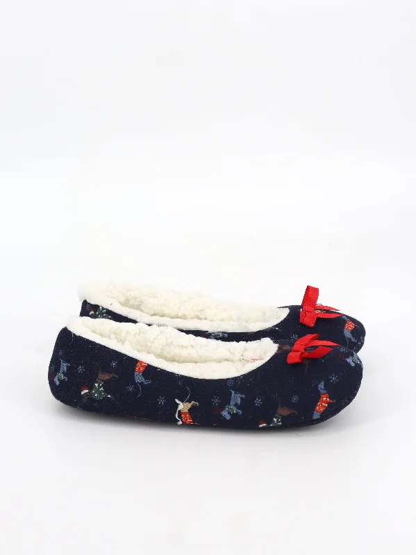 Slippers with dense nap wool -Women's Graphic Printed Slippers,Navy